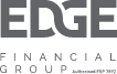 SIMONSAYS DIGITAL AGENCY EDGE Financial Group logo with modern typography in grayscale.